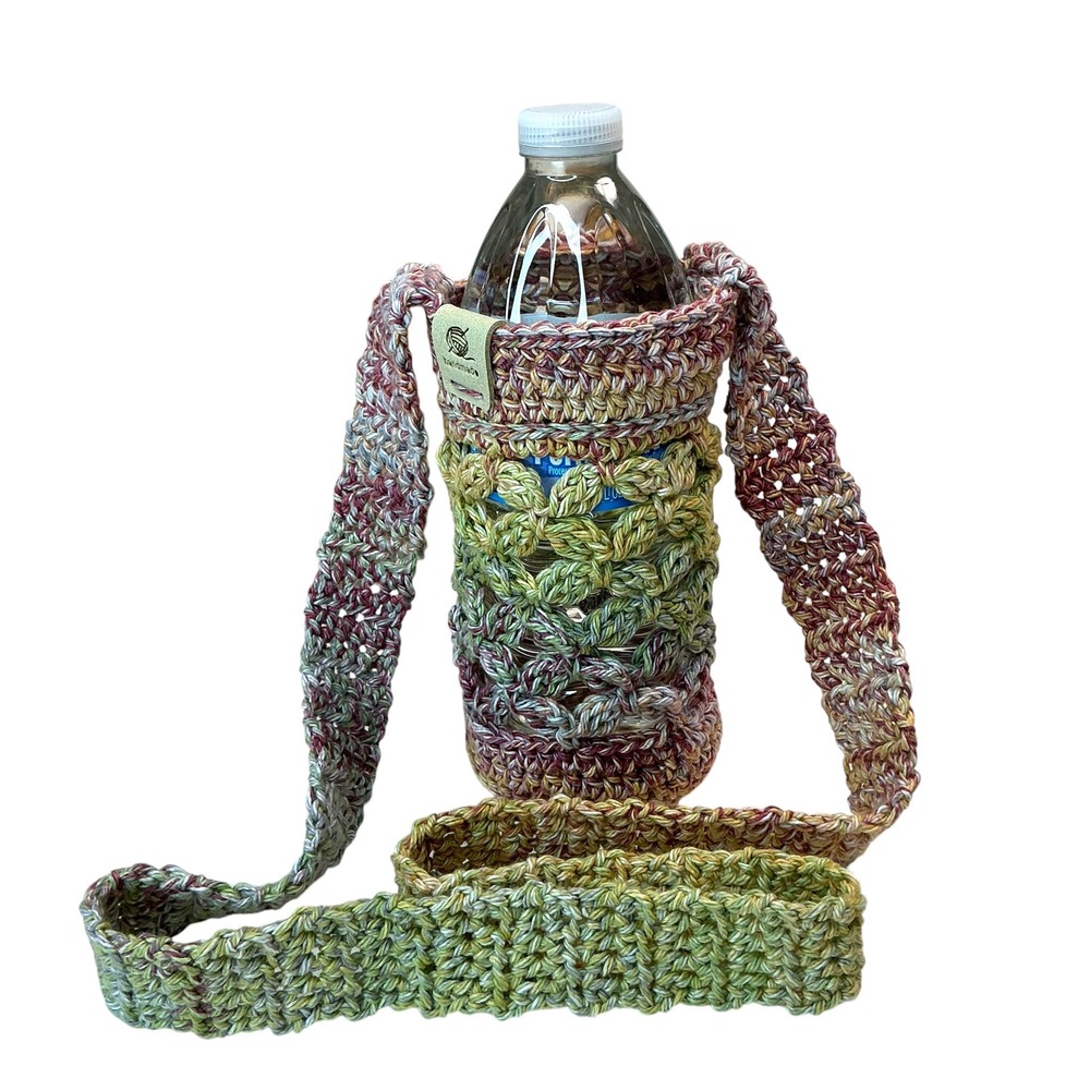 Handmade Multi Crochet Water Bottle Holder Unisex OS Crossbody Boho Sling - Picture 6 of 17